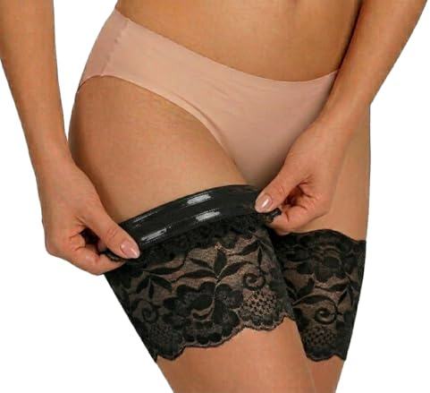 sesto senso lårband spets sexig elastisk anti-friktion med 4 silikonremsor, svart, XL