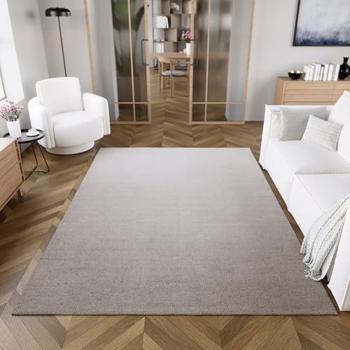 Wecon Home Perpignan handgewebter Kelim-Teppich, 160 x 230 cm, hellgrau | Wollteppich handgewebt, wertvoller, nachhaltiger, Teppich bestens geeignet fürs Wohnzimmer, Schlafzimmer und Kinderzimmer