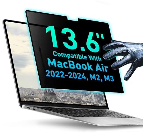 Écran de confidentialité magnétique compatible avec MacBook Air 13,6 2022, 2023, 2024, 2025, M2, M3, M4 - Filtre de protection anti-lumière bleue pour ordinateur portable - Filtre bloquant la lumière