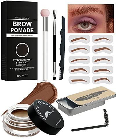 16Pcs Brauen Makeup Kit, Augenbrauen Creme und Clear Braue Wachs Styling Gel, Filled & Sculpted Eyebrows, mit Augenbrauen Schablone, Brow Tool, Langlebig Wasserfest, Super Hold Augenbrauenfarbe-02