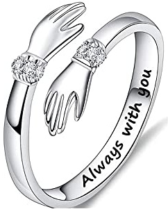 QKEPCY Bagues Femme Ajustable Bagues en Argent Bague de Câlin Ajustable Ouverte Bague de Câlin d’Amour Romantique Bague Ouverte Femme Fille Mariage Cadeau Anniversaire (Argent)