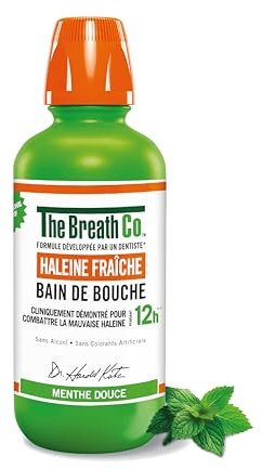 The Breath Co - Bain de Bouche Sans Alcool - Formule développée par un dentiste - Haleine Fraîche pendant 12 heures* - Menthe Douce, 500ml