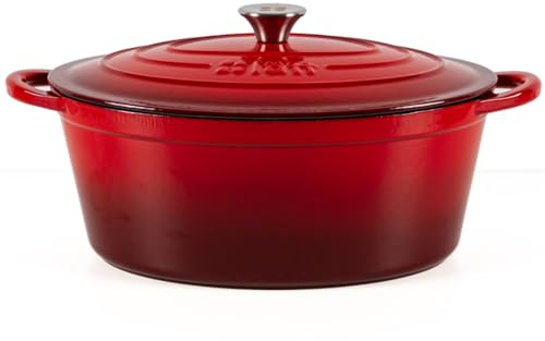 Lätt Home Cocotte en Fonte Ovale 33 cm - 6 L, Faitout Induction, Gaz et Four Avec Couvercle, Casserole Emaillee, Marmite en Fonte, Dutch Oven, Saveurs Authentiques, Lavable au Lave-Vaisselle
