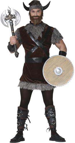 FIESTAS GUIRCA | Disfraz de Vikingo Adulto - Vestido, Cinta de Cabeza, Cinturón, Cuernos y Manguitos - Traje de Guerrero Nórdico para Halloween, Carnaval y Fiestas de Disfraces - Hombre