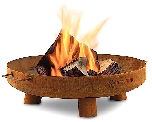 Ciotola per fuoco BBQ-Toro Ø 60 cm | effetto ruggine | ciotola per fuoco da esterno con tre gambe e due maniglie | Braciere da giardino, pozzo per fuoco, vassoio per fuoco