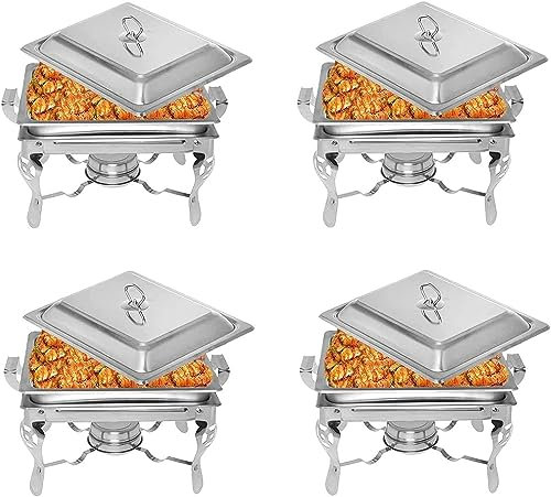 4.5L Chafing Dishes Set Buffet, 1/2/3/4/5/6 Packs Stainless Steel Food Warmers Server with Food Pan, Water Pan, Lid and Fuel Holder, for Parties, Weddings and Events (Size : 6pack)