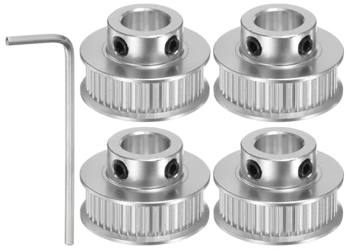 sourcing map 4Stk 2GT Umlenkrolle 40 Zähne 10mm Bohrung 27,5mm Aluminum Zahnriemen Scheibe mit 2mm Sechskant Schlüssel für 6mm Breite Gürtel 3D Drucker CNC Maschine Zubehör Silber Ton