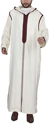 RUMAOZIA Abiti Musulmani Uomo Abbigliamento da Preghiera per Uomini Kaftan Musulmano Strisce Lino Arabo Robes Intimo Islamico Abbigliamento Abaya Uomo Robe Comodo Pigiama, P bianco., L