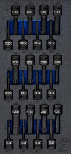 BGS 74514 | Werkstattwageneinlage 1/3 | Kraft-Bit-Einsatz-Satz 24-tlg. | Antrieb Innenvierkant 12,5 mm (1/2) | Innensechskant, T-Profil (für Torx), Innenvielzahn (für XZN) | Chrom-Molybdän-Stahl