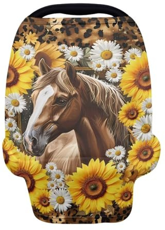 ZFRXIGN Sunflower Horse Baby Car Seat Cover Girls Nursing Scarf Carseat Canopy Gifts Multi-Use Cover Ups for Stroller High Chair Shopping Cart Daisy Leopard Cheetah