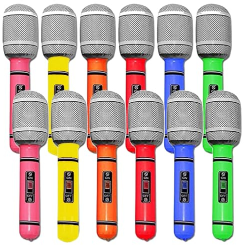 Lot de 12 microphones gonflables, accessoires de fête, accessoires de fête gonflables, fournitures de fête de Noël, d'anniversaire, performance sur scène (25,4 cm, 6 couleurs)