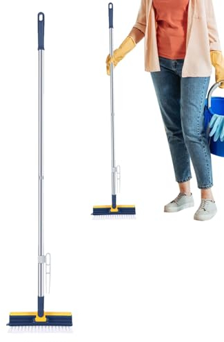 Floor Scrubber,floor scrubbing brush with squeegee,Floor Cleaning Brush with Long Handle,floor brush,4-in-1 Scrubbing Brush Cleaning Brush with 180-degree Rotating V-brush Head for Bathroom Kitchen