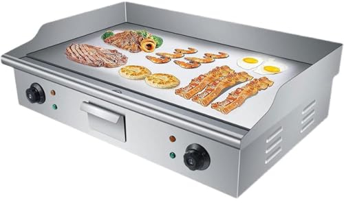 Piastra Elettrica Commerciale, Piastra Elettrica Da Banco Da 73 Cm Con Superficie Piatta, Griglia Teppanyaki in Acciaio Inossidabile Da 4400 W X2 Con Doppio Controllo Della Temperatura 50-300 ℃