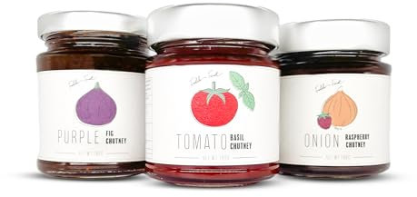 FOODOKO FINEST - Gourmet Chutney Trio Set für Feinschmecker | Lila Feigen Chutney, Himbeeren Zwiebel Chutney, Tomaten Basilikum Chutney (3x180g)