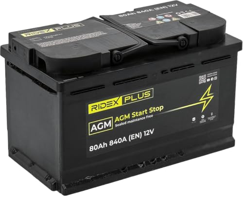 RIDEX PLUS 1S0013P AGM Start-Stop Autobatterie 80Ah 840A 12V Starterbatterie B13 DIN/ISO L4 ersetzt Batterie 75Ah 70Ah