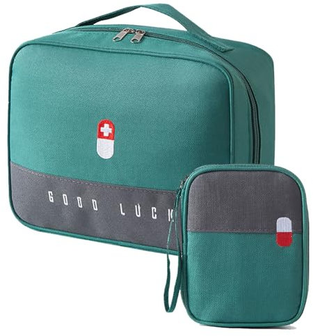 KHstylehoo 2 Stück Medikamententasche Reise, GroßE Kapazität Reiseapotheke Tasche, Tragbar Erste Hilfe Tasche, Reise Gadgets, Medikamententasche für Haus, Büro, Reisen（Grün）