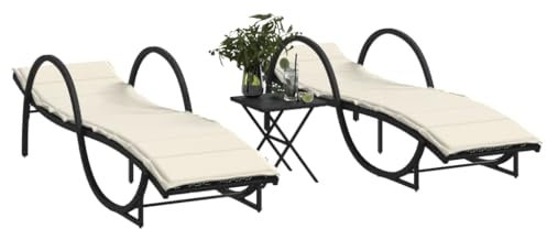 Tidyard Gartenliege Campingliege Sonnenliege Saunaliege Gartenmöbel Strandliege Liege Relaxliege Liegestuhl für Garten Terrasse Schwimmbad 2 STK. mit Tisch Schwarz Poly Rattan