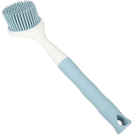 Healeved Long Handle Dish Brush, Silicone Pot Scrubber, Non-Stick Pan Cleaning Brush, 2 Pack (Blue & Pink), Comfortable Grip, Ideal for Kitchen Sink, Pots, Pans, and Dishwashing