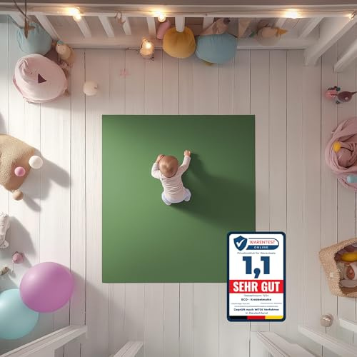 Eco Krabbelmatte Abenteuerland 240x400cm Olivgrün - Oeko-TEX zertifizierte Krabbel- und Spielunterlage aus Deutschland. Für kleine Füße, die Großes vorhaben!