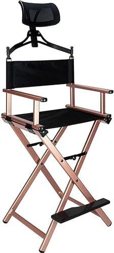 KHLMSRXJ Professioneller Make-Up-Stuhl Regiestuhl Klappstuhl Aluminium-Make-Up-Artist-Stuhl, 148 cm hoch mit Abnehmbarer Kopfstütze, strapazierfähig, trägt 150 kg, Roségold