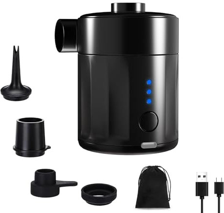 Mojimdo Portable Electric Air Pump for Inflatables, Rechargeable Battery Air Pump for Airbed 2-in-1 Portable Mini Vacuum Pump with 4 Air Nozzles and Storage Bag for Air Mattress, Pool