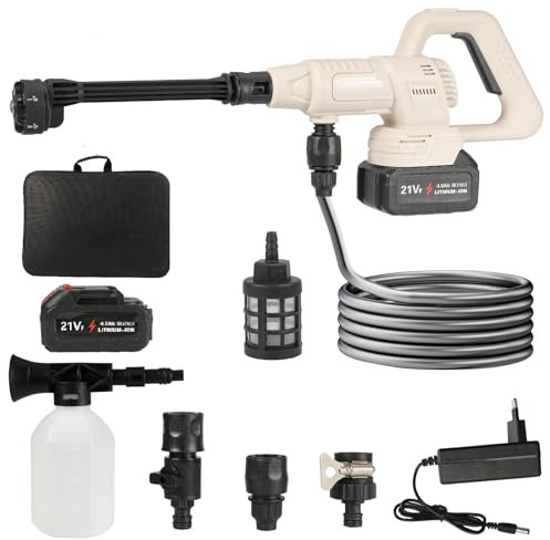 Limpiador de alta presión sin escobillas, 100 bar, con boquilla 6 en 1, caudal: 380 L/H, 1000 W, 3ª marcha, limpiador de superficies móvil para coche/jardín (1 batería)