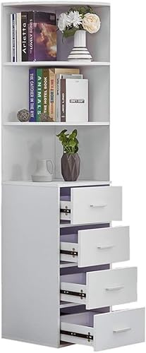 Redd Royal Tall Slim Corner Cabinet with Drawers for Bathroom Living Room, White Tallboy Display Shelving Cupboard Bookshelf Bookcase for Narrow Small Space (170cm tall cabinet)