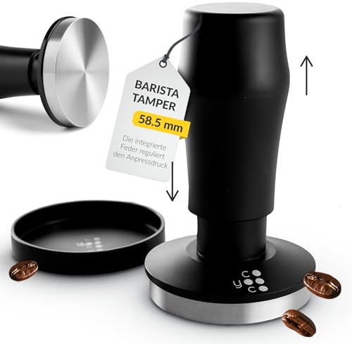 Coyooco Barista Tamper druckregulierend 58,5 mm - Siebträger Tamper mit Feder für gleichmäßigen Druck - Kaffeestempel mit ergonomischem Griff