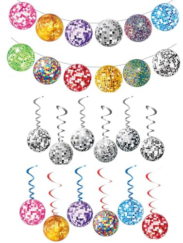 Discokugel Hängend Wirbel Decken Deko, 3 Stück, 70er Jahre Neonlichter, bunte Diskokugel Spirale, Retro Party Dekoration, für Disco Hippie Geburtstagsfeier
