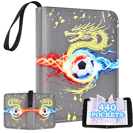 SKYYUE Album de Cartes à Collectionner Album de Football Classeur Carte Collection avec 55 Pages 440 Pochettes, Porte Carte Albums Football Livre Rangement Carte PU pour Stockage Cartes (Gris)