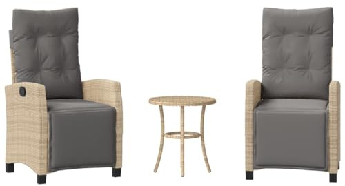 vidaXL Set da Bistrò 3 pz con Cuscini Beige Misto in Polyrattan