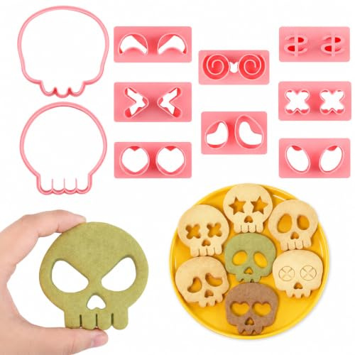 PTaizjjz Ausstechformen-Set mit Totenkopf-Motiv | Pressbare Ausstechformen aus Kunststoff, 30 Formen, für Halloween-Kuchenzubehör, Dekorationen