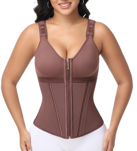 SHAPSHE Waist Trainer Corset Top for Women Tummy Control Zipper and Hooks | Built-In Bra,Double-Layer Adjustable Compression Waist Cinching Hourglass Figure,For Workout Postpartum Office Daily Wear