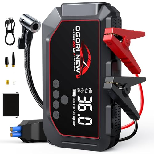 Arrancador de Baterias de Coche,Arrancador de Coche 7000A con 150PSI Compresor de Aire,Arrancador de Coches Portatil para 10L Gas o 8L Diesel,Jump Starter con Linterna LED de 3 Modos