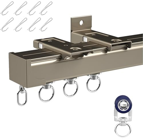 Binario per Tende a Soffitto con Ganci, Bastoni per Tendaggio Divisori per Ambienti, 50cm 120cm 250cm 360cm 480cm Bastone Tendaggi Muto Scivolo Liscio per Soggiorno Camera da Letto(Champagne,370cm)