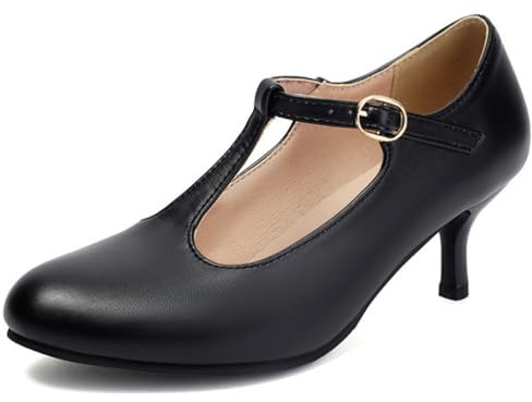 MiaZane Scarpe con Tacco Alto Donna T-Strap Mary Jane Tacco Kitten Punta Tonda Calice Vintage Scarpe da Sposa per Primavera e Autunno Abbigliamento Ufficio Traspirante,Nero,41 EU