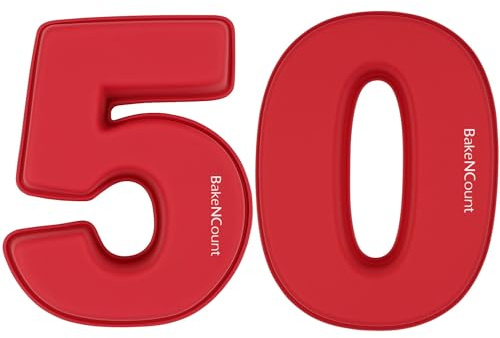 BakeNCount Silikon Zahlen Backform Set (2er-Set) – Zahlenkuchen-Formen für Geburtstag & Jubiläum – BPA-frei, backofenfest, spülmaschinenfest – Number Cake (Zahl 50)