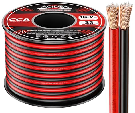 Acidea Speaker Cable - 16 Gauge 2 x 1.5mm² - 10m CCA Speaker Wire, Copper Clad Aluminum Audio Cables for Car Audio, Home Theater (Red/Black)