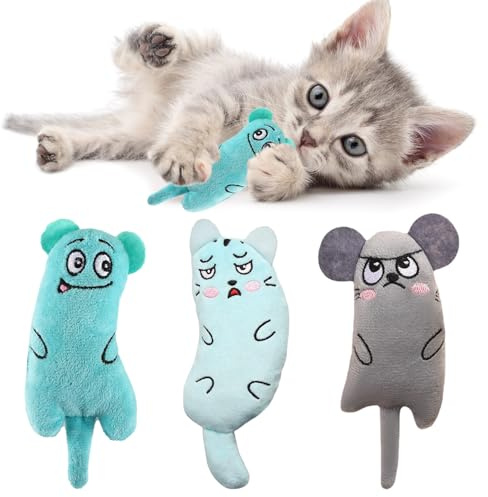 YXBWM Catnip Toys 3Pack – Teeth Cleaning Cat Chew Toys for Indoor Cats & Kittens – Durable Interactive Scratching Kicking Plush Pillow with Natural Catnip – Boredom Relief Gift for Small Medium Cats