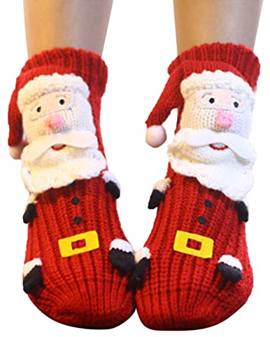 3D djur stickade strumpor kvinnor söt kanin panda sengångare strumpor kramar vinter varm luddig hand virkad fleece strumpa roliga nya gåvor för familjen, Z011 Röd #1, one size