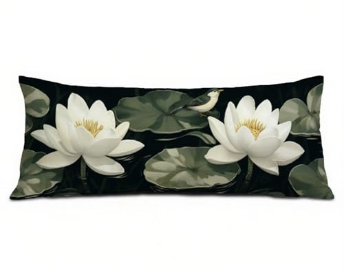 Stoppade örngott vita kuddöverdrag 50 x 150 cm linne stödkudde lotus dubbelsidigt tryck förbättrar sömnen, soffkuddar för bäddsoffa sovrum, alla hjärtans dag gåvor för kvinnor män R-5345