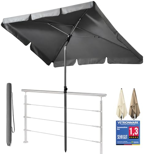 4smile Sonnenschirm Balkon 200 × 125 cm, Anthrazit | Sonnenschirm rechteckig mit UPF 50+, 45° knickbar & höhenverstellbar, Balkonschirm inkl. Sonnenschirmhülle