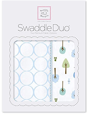 SwaddleDesigns Mantas Envolventes, SwaddleDuo Set de 2 Muselina de Algodón + Franela de Algodón de calidad superior, Lindo y tranquilo, Azul pastel