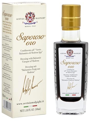 Acetaia Malpighi – Condimento all’Aceto Balsamico di Modena IGP Saporoso Sigillo Oro Affinato 8 Anni in Botti di Rovere – Senza Caramello