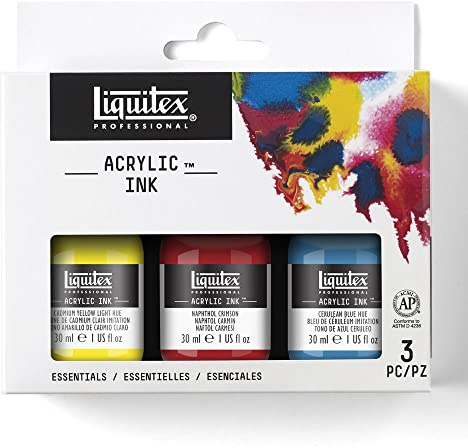 Liquitex Ink - tinta acrílica Profesional, Set Colores Esenciales - de 3 tintas acrílicas extrafinas de 30ml, colores esenciales