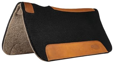 Weaver Equine 25 x 26 Pony Contoured Pure Wool Felt Horse Saddle Pad, Shock Absorbing Western Saddle Pad for Comfort Protection, ‎Black/Natural