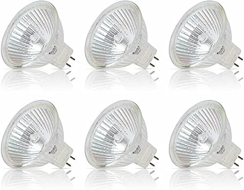 Simba Lighting Halogen MR16 20W 12V Light Bulbs (6 Pack) for Landscape, Track Lights, Fiber Optics, Desk Lamps, BAB C Spotlights with Glass Cover, GU5.3 Bi Pin Base, 2700K Warm White Dimmable