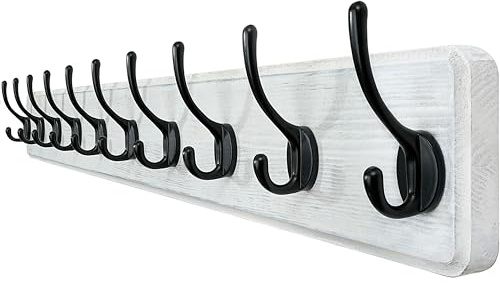 WEBI Coat Rack Wall Mounted,10 Hooks,98cm Long Coat Hooks Wall Mounted Rustic,Wood Coat Hanger Wall,Hook Rack Hooks for Hanging Coats,Jacket,Clothes,Hats,Black on White