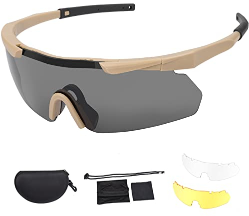 Feyachi Schutzbrille mit 3 Austauschbaren Beschlagfrei & Kratzfest Gläsern, Schießbrille für Sportschützen und rutschfesten Bügeln, UV-400-Schutz