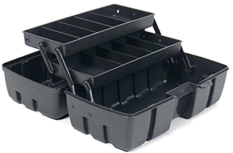 Boîte à outils en plastique avec 2 plateaux de rangement de 14 x 31 x 15 cm. Coffre spécial pour bricolage avec différentes divisions pour ranger ou stocker des ustensiles.
